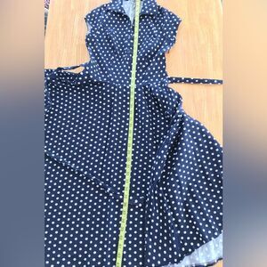 Dress V Pin Up Dress Navy with White Polka Dots Size L
